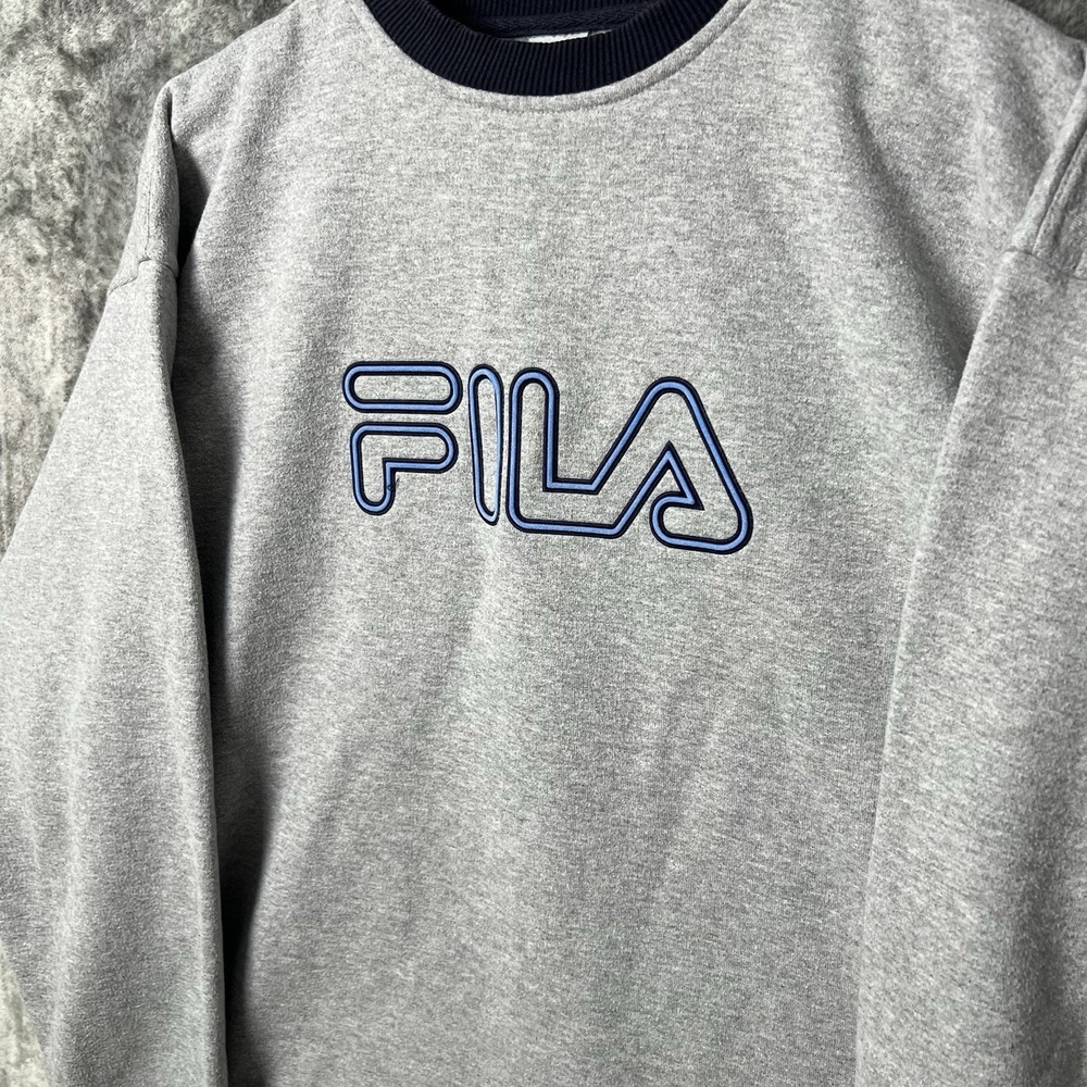 Vintage Y2K FILA Sweatshirt Men's Large Grey Crewneck Spell Out Embroidered - Picture 2 of 6